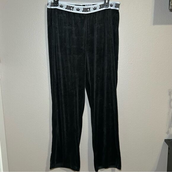 Juicy Couture black velvet velour loungewear pants women’s size large - Picture 1 of 10
